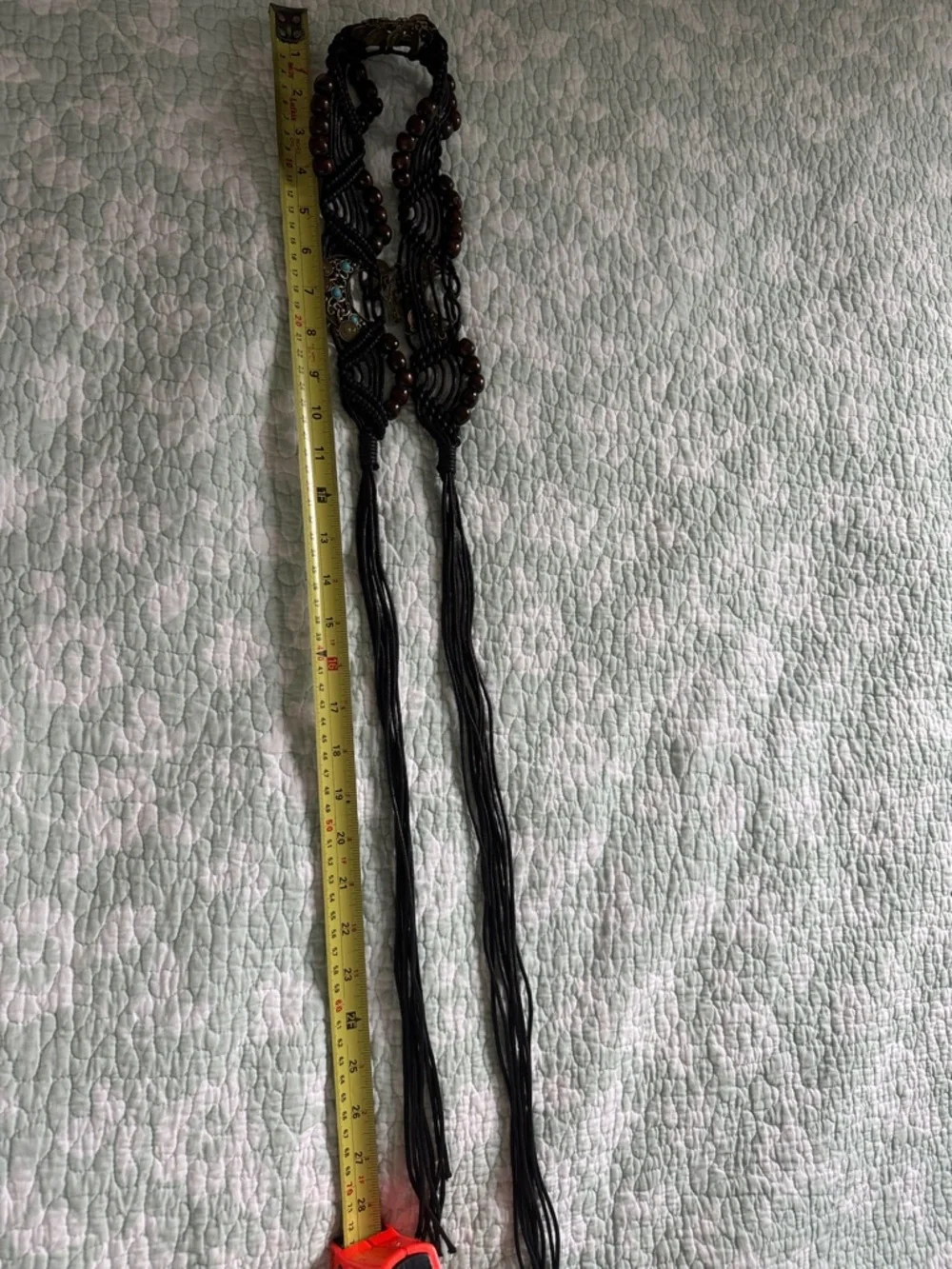 Bohemian Black Macramé Waist Belt with Brown Beads